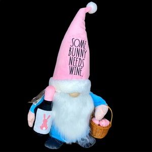 🐰🍷2ft NWT XL Rae Dunn SOME BUNNY NEEDS SOME WINE Gnome EASTER Egg Basket…